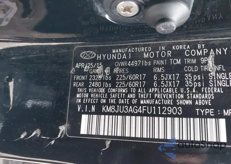 2015 Hyundai Tucson Se z USA, uszkodzony, nr VIN KM8JU3AG4FU112903